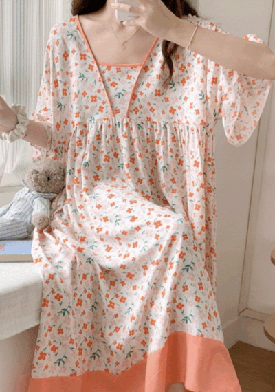 우주블리 여름 원피스 꽃무늬 잠옷 홈웨어 파자마