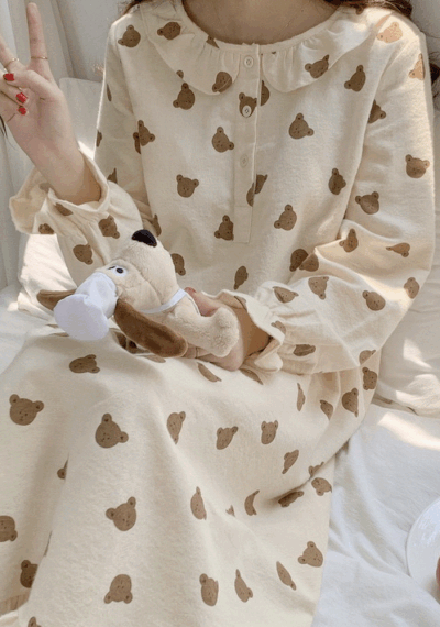 우주블리 커플파자마 가을 베이직 브라운곰돌이 잠옷 홈웨어