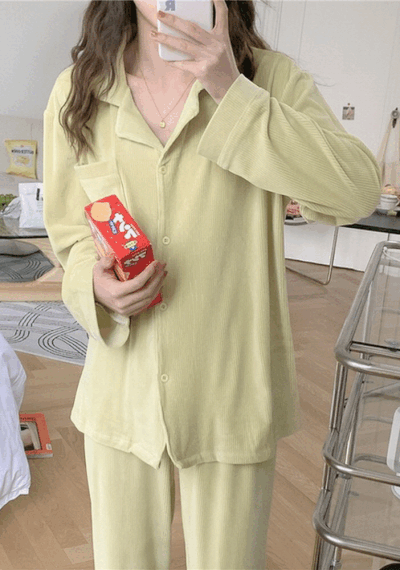 우주블리 여성 잠옷 가을파자마 코듀로이 3color 벨벳 무지 셔츠 투피스 홈웨어