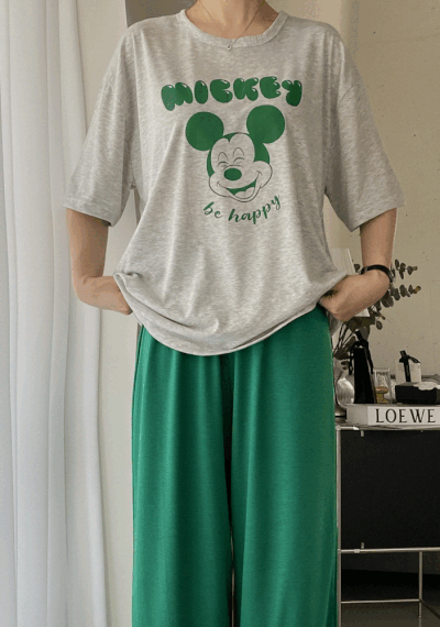 우주블리 정품 디즈니 미키 페이스 반팔 긴바지 잠옷 파자마 세트