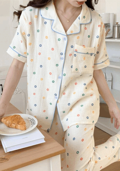 우주블리 여름잠옷 컬러 후르츠링 도넛 잠옷 파자마 세트